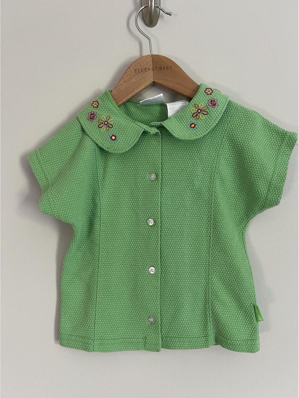 Vintage 90s/Y2K Jet Set Girls Green Embroidered Peter Pan Collar Top